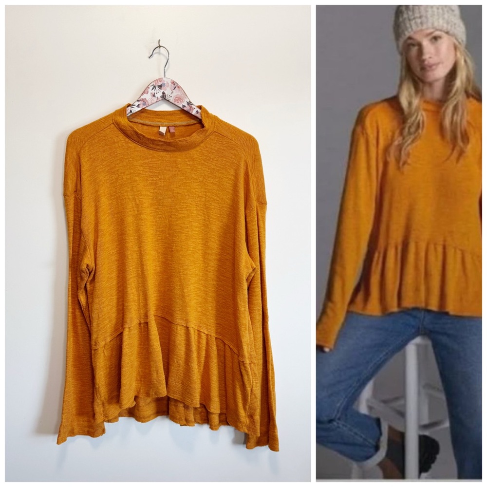 Anthropologie PILCRO Orange Peplum Textured Sweater Oversized Top XL
